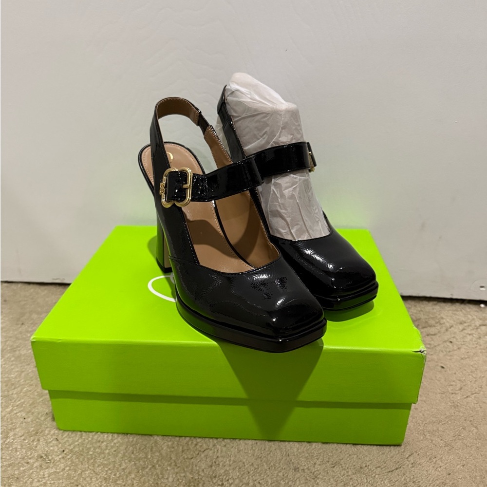 Sam Edelman Black Faux Patent Leather Mary Jane Heels NIB